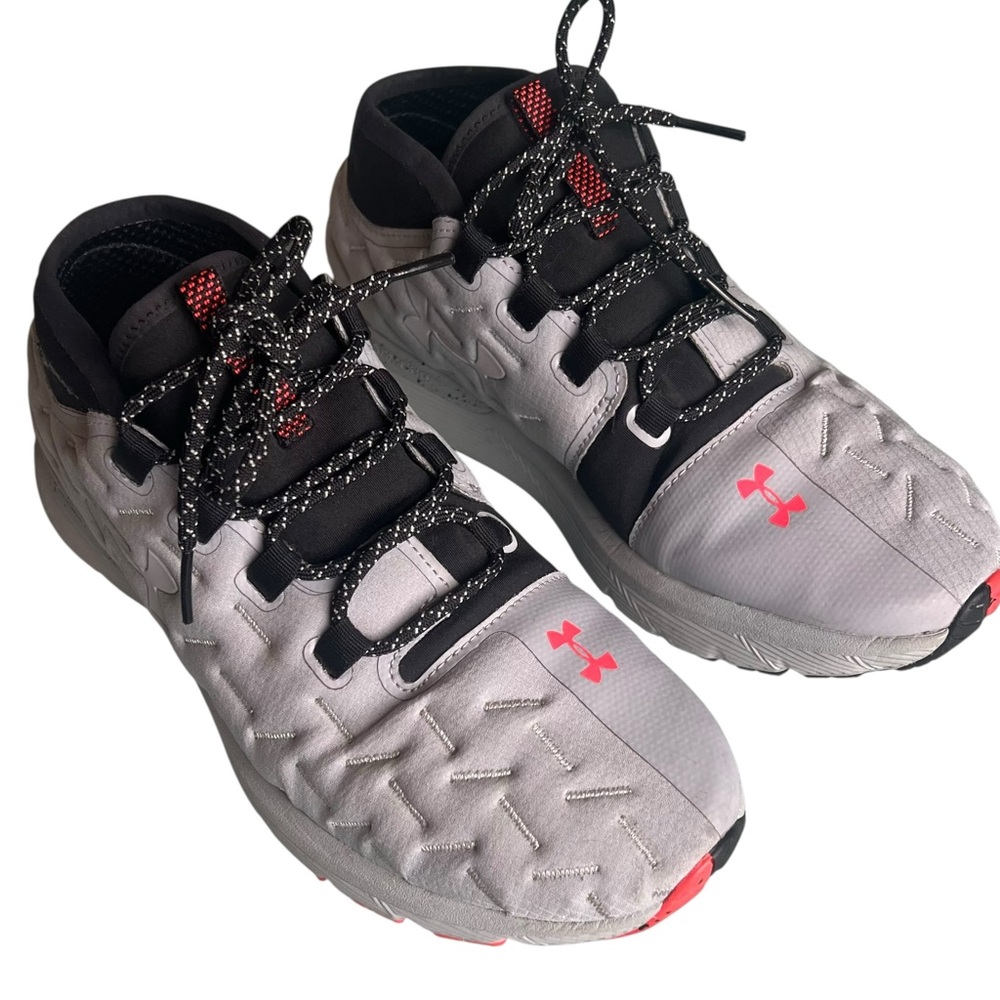 Under Armour Women’s 9.5 Charged Running Shoes Gray Black Neon - Picture 2 of 9
